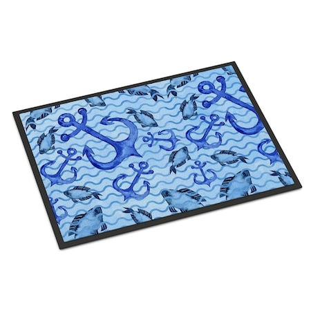 Jensendistributionservices Beach Watercolor Anchors & Fish Indoor or Outdoor Mat, 24 x 36 in. MI2550851